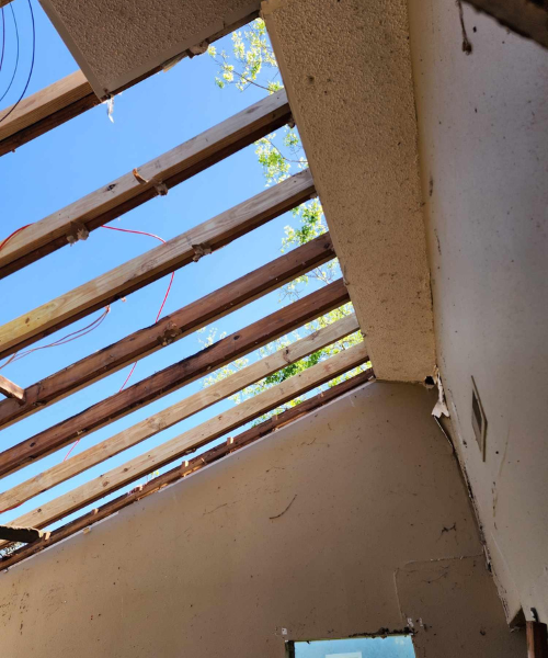 A view of the roof of a building under construction