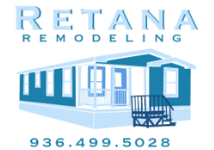 A blue and white logo for a remodeling company